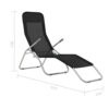 Folding Sun Chaise Lounger Set of 2, Chrome Steel, Black Textilene