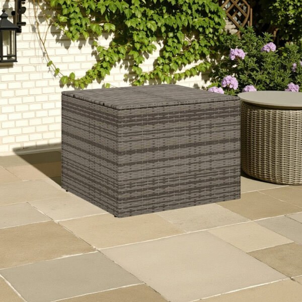 Outdoor Garden Storage Chest, Gray Poly Rattan, Powder Coated Steel