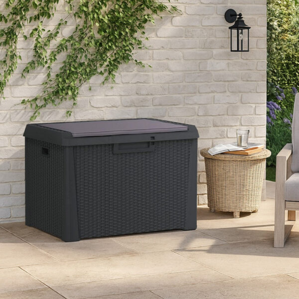 Reina Outdoor Storage Box, Cushion Seat, Dark Gray Polypropylene