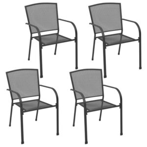 Outdoor Dining ArmSet of 4, Dark Gray Steel Frame, Mesh Design
