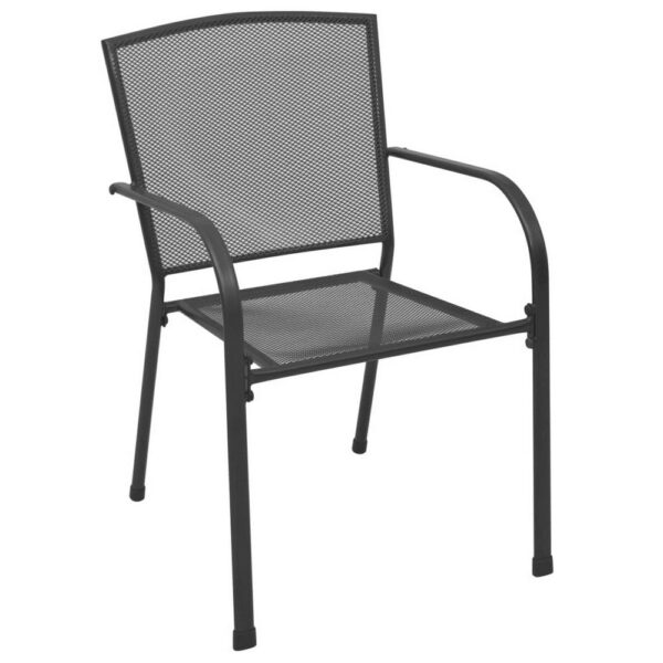 Outdoor Dining ArmSet of 4, Dark Gray Steel Frame, Mesh Design