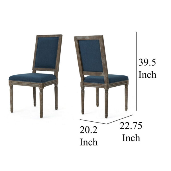 Dining Side Chair Set of 2, Traditional Style, Navy Blue Polyester