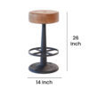 Counter Stool, Brown Goat Leather, Round Footrest, Black Iron Pedestal