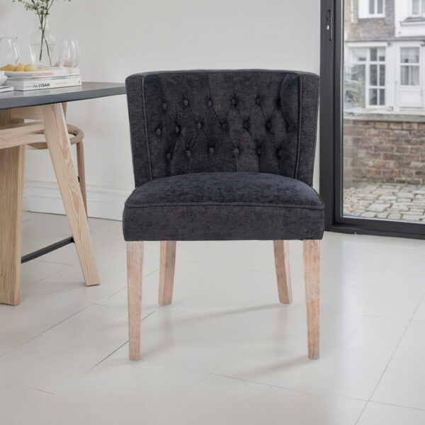 Cly Dining Side Chair Set of 2, Dark Gray, Natural Brown Solid Wood