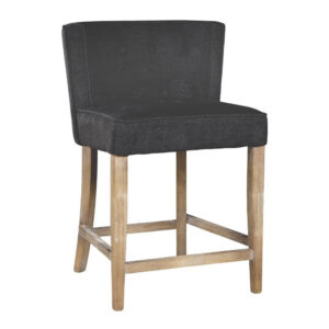 Cly Counter Stool Chair, Soft Dark Gray Fabric, Graywash Solid Wood