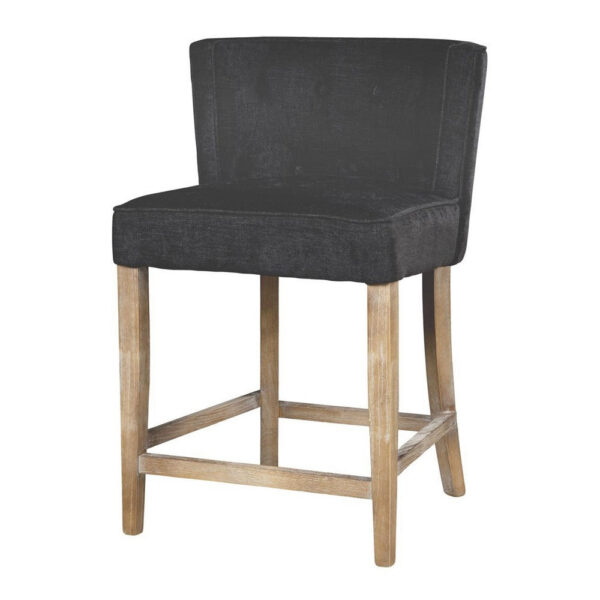Cly Counter Stool Chair, Soft Dark Gray Fabric, Graywash Solid Wood