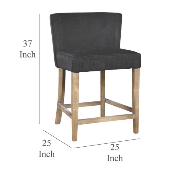 Cly Counter Stool Chair, Soft Dark Gray Fabric, Graywash Solid Wood