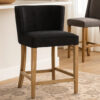 Cly Counter Stool Chair, Soft Dark Gray Fabric, Graywash Solid Wood