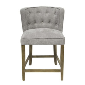 Cly Counter Stool Chair, Soft Light Gray Fabric, Graywash Solid Wood