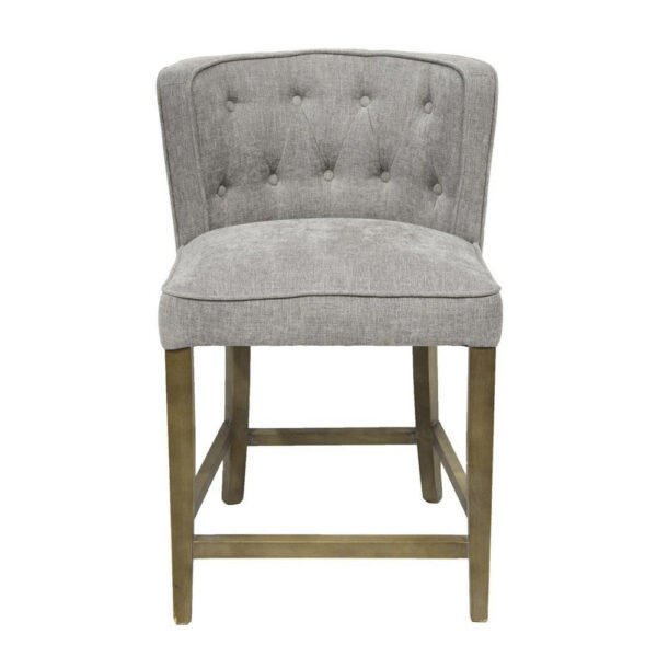 Cly Counter Stool Chair, Soft Light Gray Fabric, Graywash Solid Wood