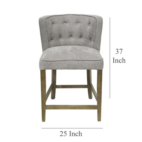 Cly Counter Stool Chair, Soft Light Gray Fabric, Graywash Solid Wood