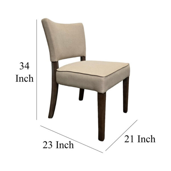 Rea Dining Side Chair Set of 2, Beige Fabric, Oak Brown Solid Wood