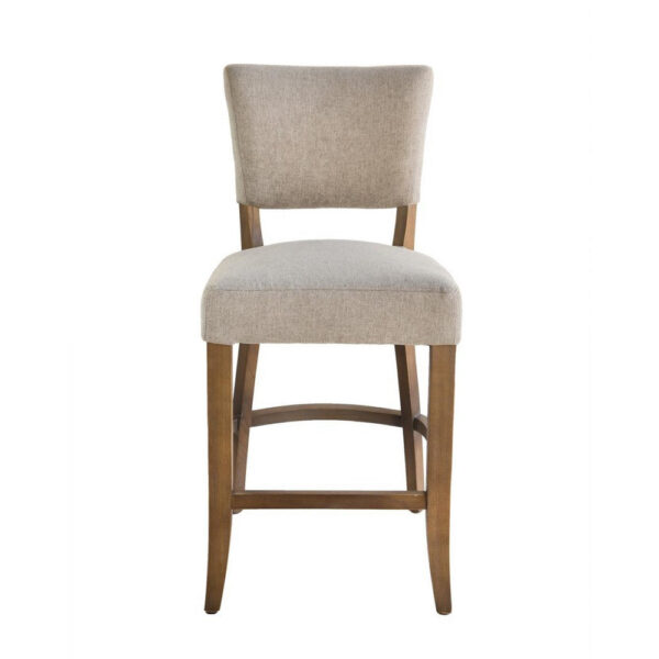 Ryna Counter Stool Chair, Light Gray Fabric, Oak Brown Solid Wood
