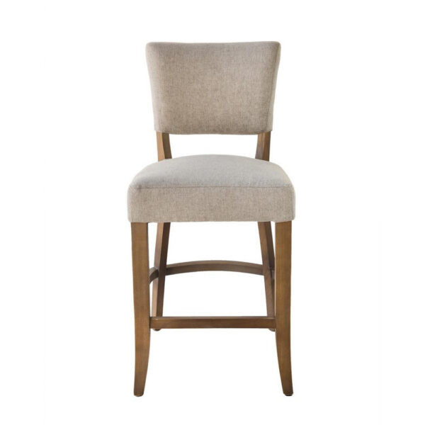 Ryna Counter Stool Chair, Light Gray Fabric, Oak Brown Solid Wood