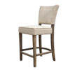 Rea Counter Stool Chair, Beige Fabric, Classic Graywash Solid Wood
