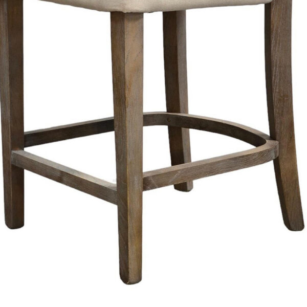 Rea Counter Stool Chair, Beige Fabric, Classic Graywash Solid Wood