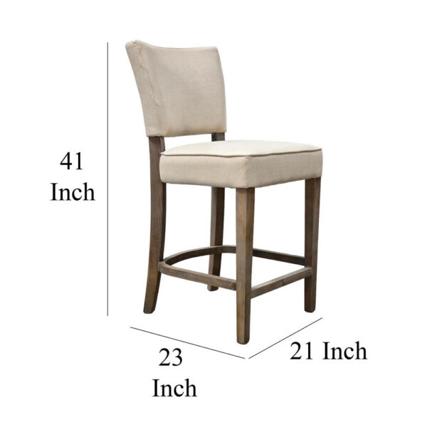 Rea Counter Stool Chair, Beige Fabric, Classic Graywash Solid Wood