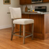 Rea Counter Stool Chair, Beige Fabric, Classic Graywash Solid Wood