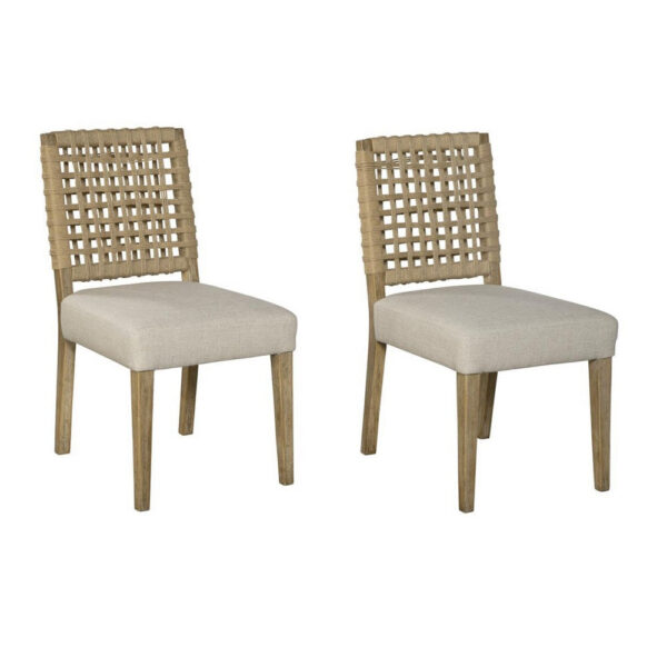 Trya Dining Side Chair Set of 2, Woven Backrest, White, Pine Wood
