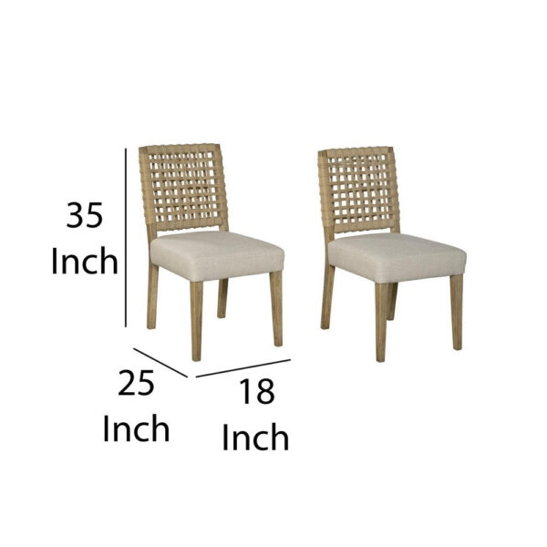 Trya Dining Side Chair Set of 2, Woven Backrest, White, Pine Wood