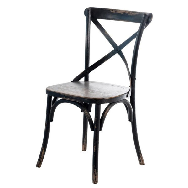Puri Dining Side Chair Set of 2, X Shaped Backrest, Reclaimed Black