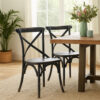 Puri Dining Side Chair Set of 2, X Shaped Backrest, Reclaimed Black