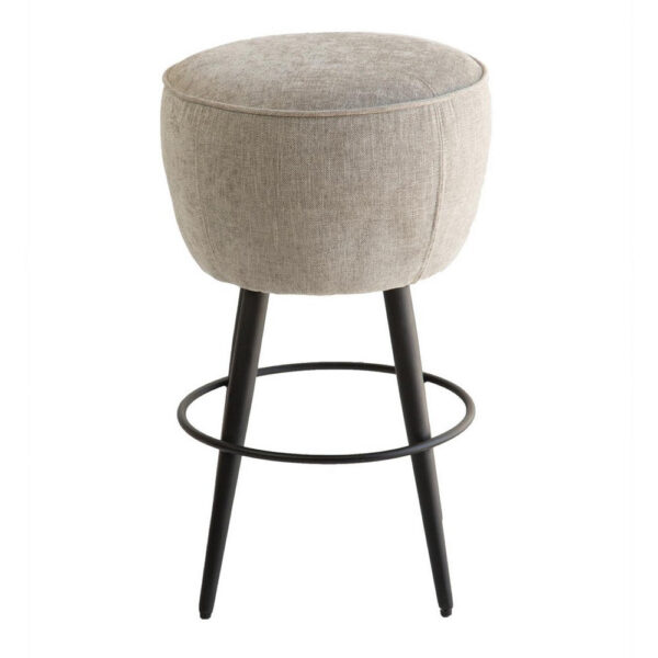 Curi Counter Stool, Plush Light Gray Cushioned Seat, Black Metal Legs