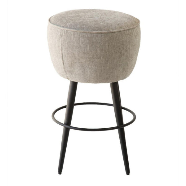 Curi Counter Stool, Plush Light Gray Cushioned Seat, Black Metal Legs