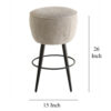 Curi Counter Stool, Plush Light Gray Cushioned Seat, Black Metal Legs