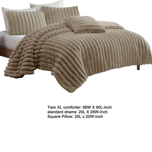 Sieno 3pc Twin XL Comforter Set, Taupe Brown Faux Fur, Micro Mink Back