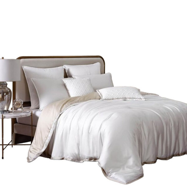 Keo 9pc King Comforter Set, Reversible, Shams, Ivory Silky Fabric