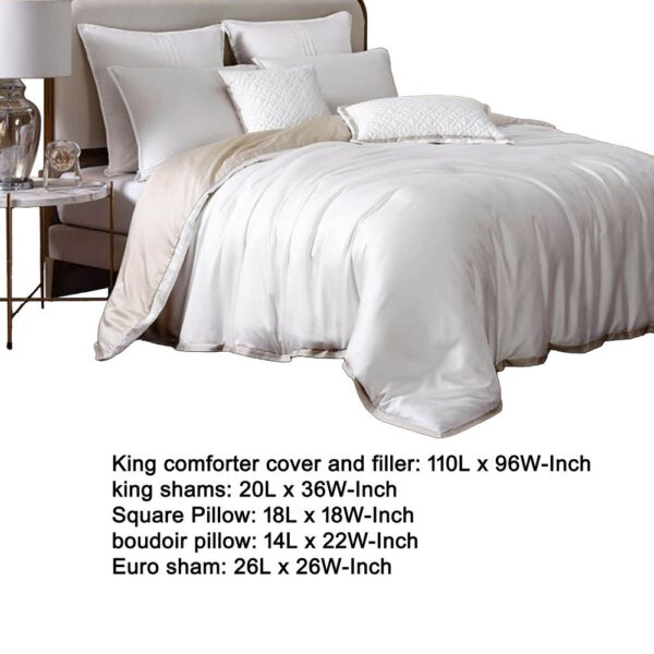 Keo 9pc King Comforter Set, Reversible, Shams, Ivory Silky Fabric