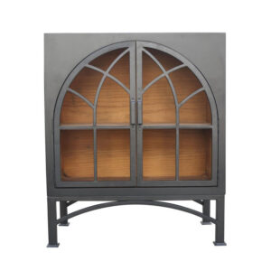 Veria Small China Cabinet, 2 Door Arch Frame, Matte Black 42 Inch
