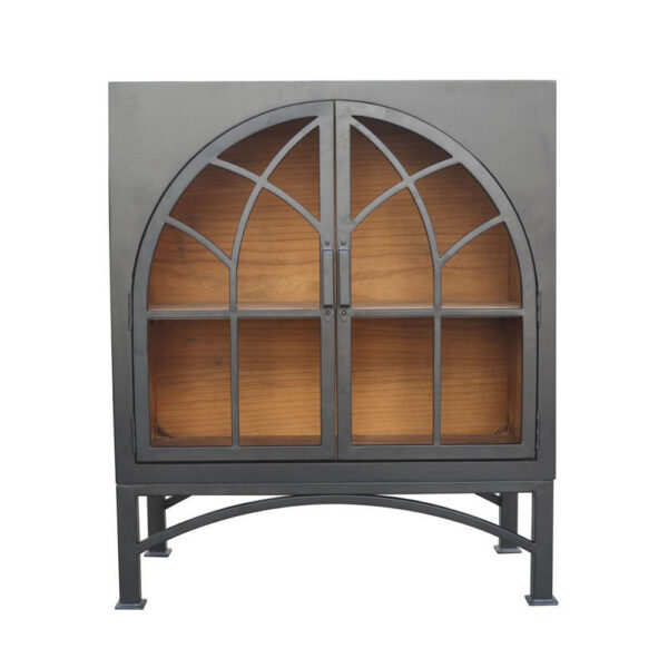 Veria Small China Cabinet, 2 Door Arch Frame, Matte Black 42 Inch