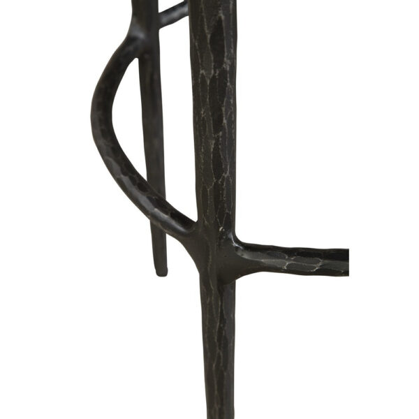 Mey Counter Stool, Brown Leather Round Seat, Black Forged Iron Base