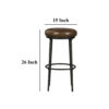 Mey Counter Stool, Brown Leather Round Seat, Black Forged Iron Base