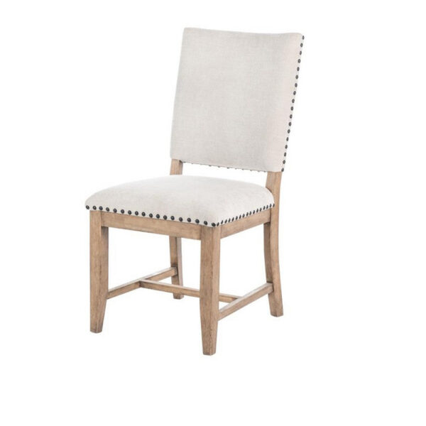 Nox Dining Side Chair Set of 2, Off White Upholstery, Nailhead Trim