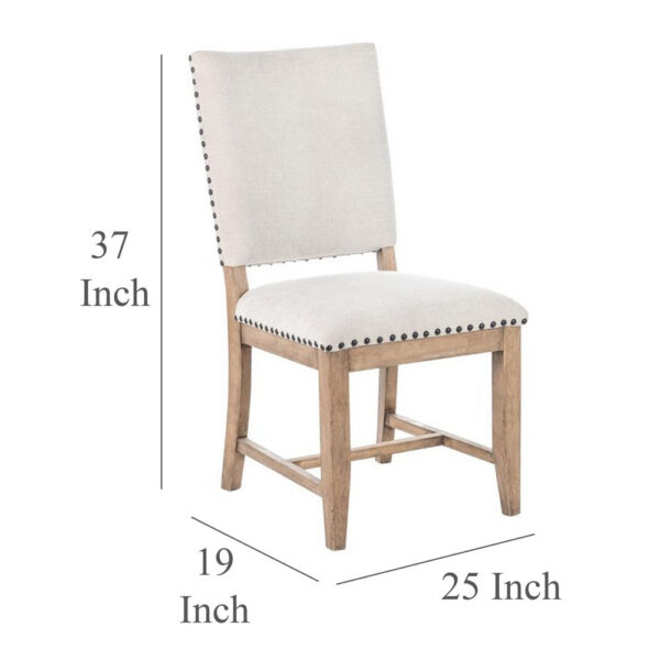 Nox Dining Side Chair Set of 2, Off White Upholstery, Nailhead Trim