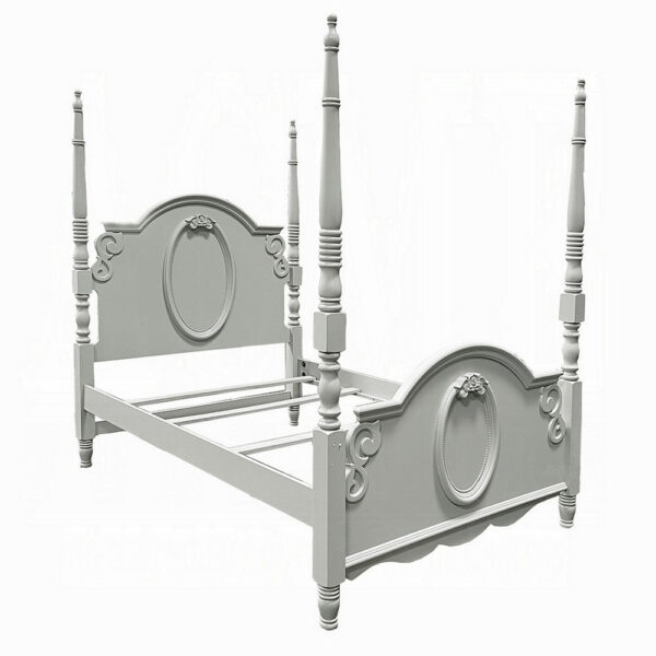 Auri Twin Size Poster Bed, Arch Headboard, Classic Floral Motifs, Gray