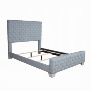 150220266992106440eb7.jpeg Reah Queen Size Bed, Light Teal Blue Chenille, Gray Panel Headboard