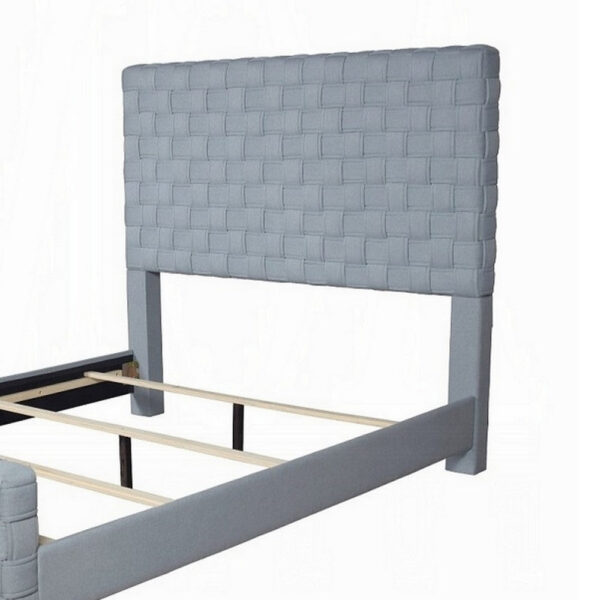 Reah Queen Size Bed, Light Teal Blue Chenille, Gray Panel Headboard