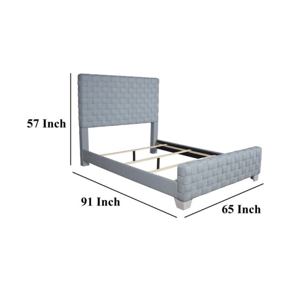 Reah Queen Size Bed, Light Teal Blue Chenille, Gray Panel Headboard