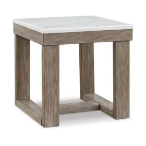 Aska Side End Table, Block Profile, Marble, 24 Inch Taupe Gray Wood