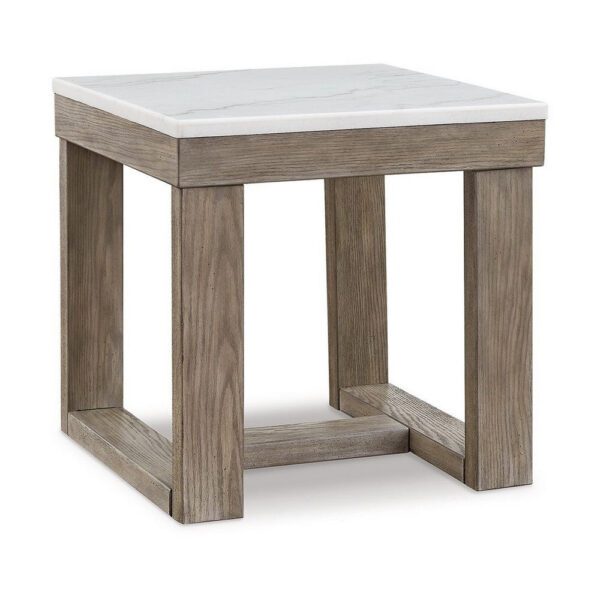 150220266992108fc41e1.jpeg Aska Side End Table, Block Profile, Marble, 24 Inch Taupe Gray Wood