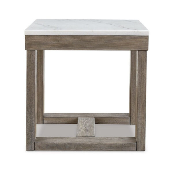 150220266992109444ea6.jpeg Aska Side End Table, Block Profile, Marble, 24 Inch Taupe Gray Wood