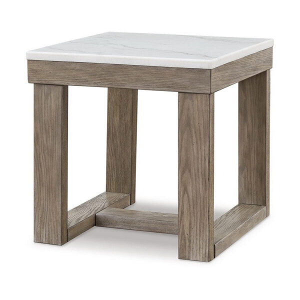 15022026699210973a543.jpeg Aska Side End Table, Block Profile, Marble, 24 Inch Taupe Gray Wood