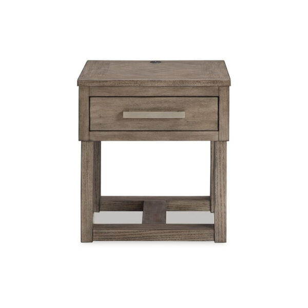 Aska Rectangular Side End Table with Drawer, USB Port, 24 Inch Gray