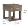 Aska Rectangular Side End Table with Drawer, USB Port, 24 Inch Gray