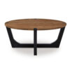 15022026699210f2e8845.jpeg Leyi Round Coffee Table, Angled Legs, 44 Inch Brown Mango Wood