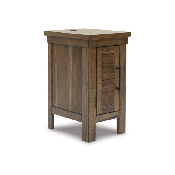Chip Chairside End Table, Cabinet, 2 USB Ports, 17 Inch Brown Wood
